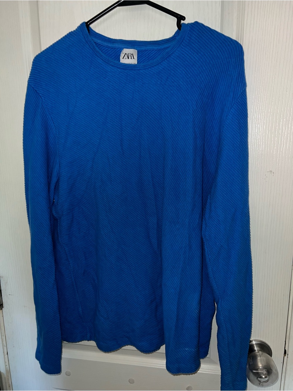 Zara Bright Blue Ribbed Crewneck Long Sleeve Top